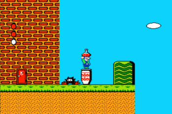 Drop the Magic Potion near this Jar in World 1-3 in Super Mario Bros. 2. When Sub-space appears, go down the Jar to warp to World 4.